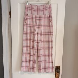Cabi High-Waist Pink Plaid Wide-Leg Pants XS